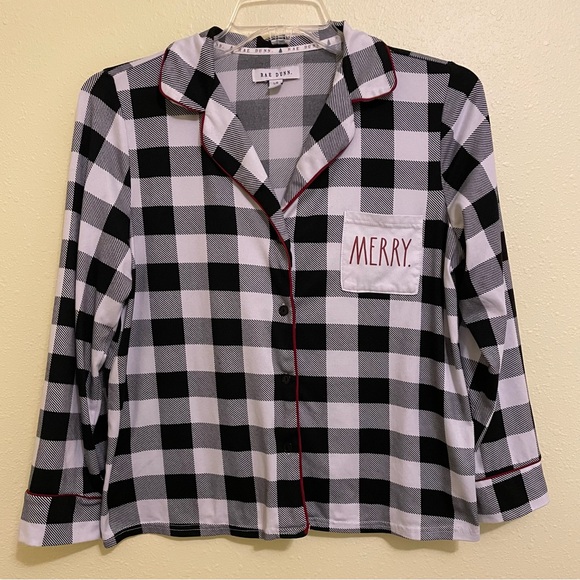 Rae Dunn Christmas P. J. Buffalo Plaid - Size Large - Very Soft - **TOP ONLY - Picture 1 of 7